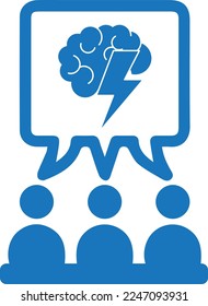 Team brainstorm icon, team strategy icon blue vector