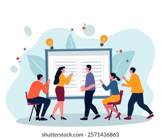 Team brainstorming and collaboration concept illustration. Group of people discussing ideas, planning, and working together on a project. Perfect for teamwork and business themes