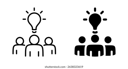 Team brainstorming idea bulb icon. Line and silhouette style.