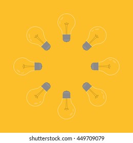 Team Brainstorming. Light Bulbs on yellow background