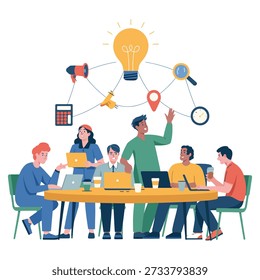 Team Brainstorming Session with Lightbulb Idea vector