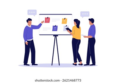 Team Brainstorming Session at Whiteboard. Office Collaboration Illustration. Illustrations for websites, landing pages, mobile apps, posters and banners
