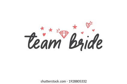 Texto de caligrafía de novia en equipo. Elementos de papel con letras dibujadas a mano para impresiones, tarjetas, carteles, embalaje de productos, marca.