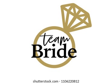 Team Bride con diamantes dorados. Para los pantalones en t, decoración matrimonial. Texto vectorial.