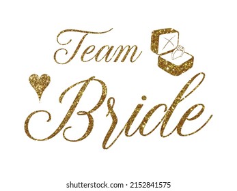 Team Bride golden quote with heart on white. For t-shirts, wedding decoration. Vector text. Bachelorette party calligraphy invitation card, banner or poster graphic design lettering vector element. 