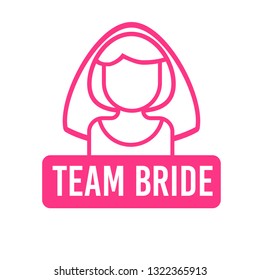 Team Bride with pink woman silhouette. For t-shirts, wedding decoration. Vector text.