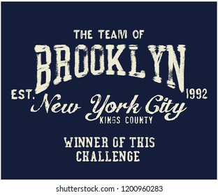 THE TEAM OF BROOKLYN,varsity,slogan graphic for t-shirt,vector
