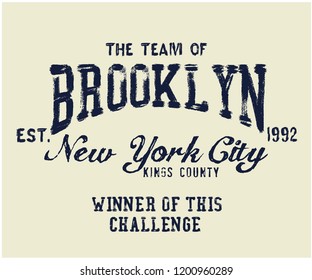 THE TEAM OF BROOKLYN,varsity,slogan graphic for t-shirt,vector
