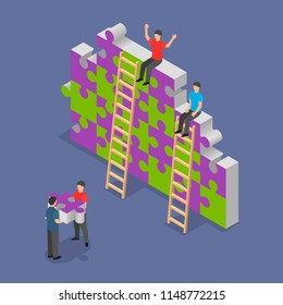 Team building background. Isometric illustration of vector team building background for web design