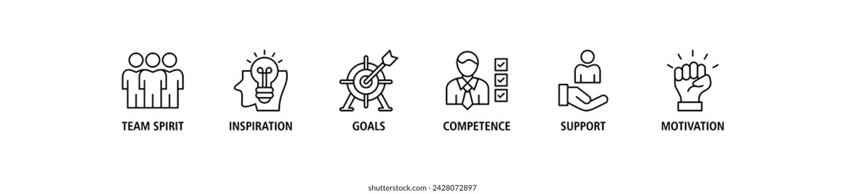 Team building building banner web icon set vector illustration concept with icon of team spirit, inspiration, goals, competence, support, and motivation