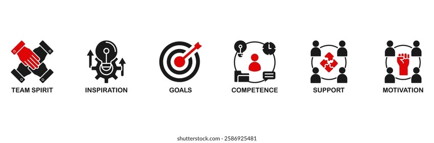 Team building building banner web icon vector illustration concept with icon of team spirit, inspiration, goals, competence, support, and motivation