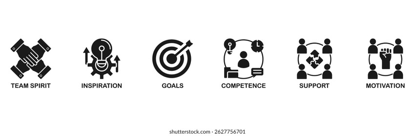 Team building building banner web icon vector illustration concept with icon of team spirit, inspiration, goals, competence, support, and motivation