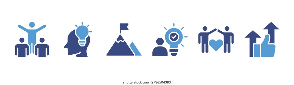 Conceito de ilustração vetorial de ícone da web com ícones de espírito de equipe, inspiração, objetivos, competência, suporte e motivação