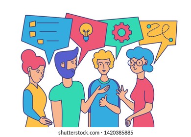 Team building, brainstorm vector illustration. Cartoon colleagues discussing problem solution