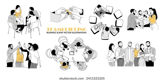 Team building business concept vector line art.