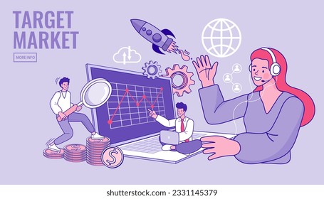 Team building. businessman meeting and talking to target. teamwork and business goals achievements. aim and cooperation. Concept business vector illustration. Flat design.