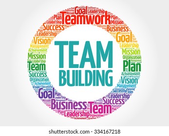 Team Building circle stamp word cloud, business concept