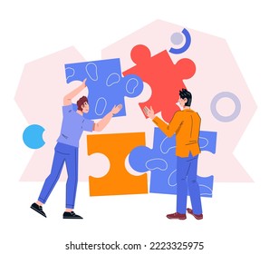 Team building and collaboration, partnership, problem solving concept with business people characters, flat vector illustration isolated on white background.