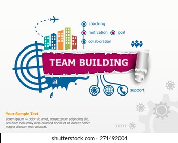Team Building concept and breakthrough paper hole with ragged edges. 