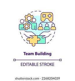 Team building concept icon. Encourage collaboration. Gamification in workplace abstract idea thin line illustration. Isolated outline drawing. Editable stroke. Arial, Myriad Pro-Bold fonts used