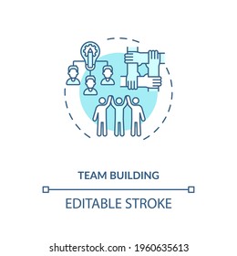 Team building concept icon. Motivating employees for best work idea thin line illustration. Teamwork and activities. Coaching. Vector isolated outline RGB color drawing. Editable stroke