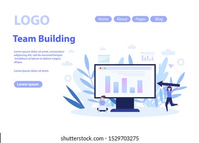 Team building  concept web page.Flat vector illustration isolated on white background. Can use for web banner, infographics, web page.