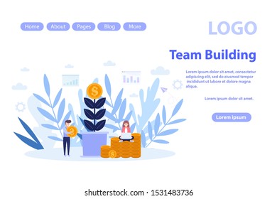 Team building  concept web page.Flat vector illustration isolated on white background. Can use for web banner, infographics, web page.