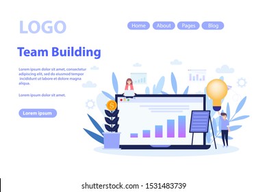 Team building  concept web page.Flat vector illustration isolated on white background. Can use for web banner, infographics, web page.
