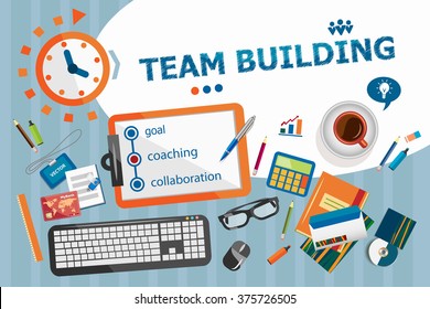 Team Building design concept. Typographic poster. Team Building concepts for web banner and printed materials.