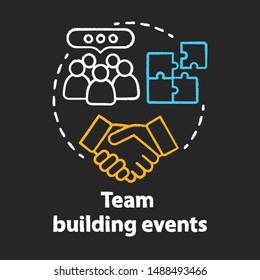 Team Building Event Chalk Concept Icon. Corporate Collaboration Activities Idea. Teamwork And Successful Partnership. Employees Cooperation. Vector Isolated Chalkboard Illustration