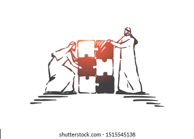 Esbozo de concepto del ejercicio de creación de equipos. Vector aislado dibujado a mano