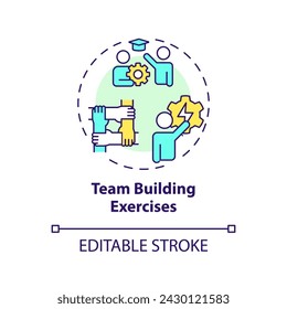 Team building exercise multi color concept icon. Teamwork solve problems, complete tasks. Cooperation. Round shape line illustration. Abstract idea. Graphic design. Easy to use in presentation