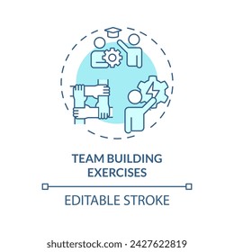 Team building exercise soft blue concept icon. Teamwork solve problems, complete tasks. Cooperation. Round shape line illustration. Abstract idea. Graphic design. Easy to use in presentation