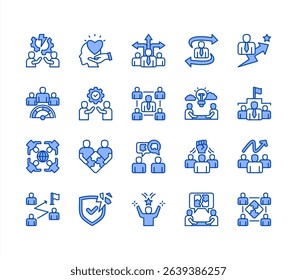 Team building icon collection set. Containing collaboration, trust, communication, leadership, motivation, problem solving, cooperation icon. Simple line vector.