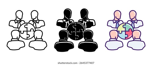 Team Building icon represented by team, puzzle Line, Filled, Color style.