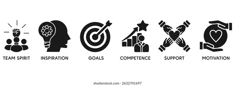Ícone de construção de equipe definir conceito de ilustração vetorial relacionar com espírito de equipe, inspiração, objetivos, competência, apoio e motivação