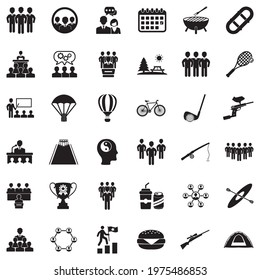 Team Building Icons. Black Flat Design. Vector Illustration.