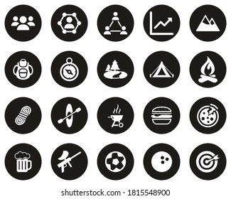 Team Building Icons White On Black Flat Design Circle Set Big