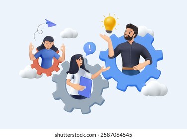 Team building and leadership 3D illustration. Career growth and job opportunities. Dedicated team, software development professionals, business model IT concept. Vector isolated concept illustration