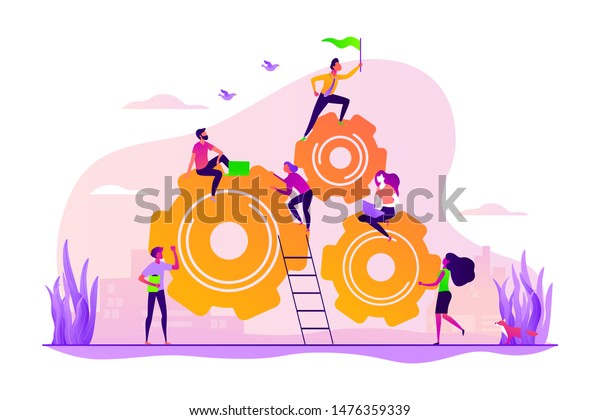 Team building and leadership. Career growth\
and job opportunities. Dedicated team, software development\
professionals, business model in IT concept. Vector isolated\
concept creative\
illustration