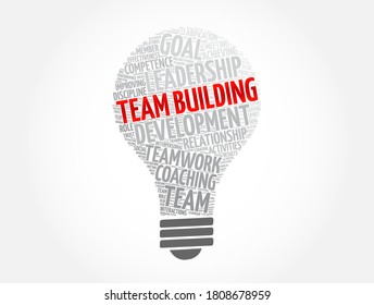 Team building light bulb word cloud collage, business concept background