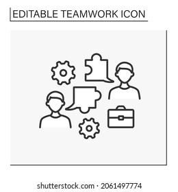 Team building line icon. Working together. Effective cooperation between two men. Common project.Teamwork concept. Isolated vector illustration. Editable stroke