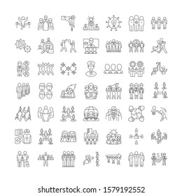 Team building linear icons, signs, symbols vector line illustration set