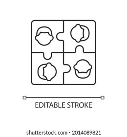 Team building linear icon.Team motivation and spirit. Working together to achieve goal. Thin line customizable illustration. Contour symbol. Vector isolated outline drawing. Editable stroke