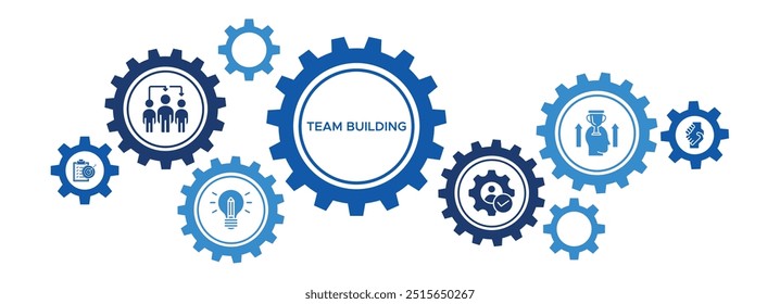 Team Building and Motivation Banner Vector Concept Featuring Icons for Team Spirit, Goals, Competence, and Mutual Support