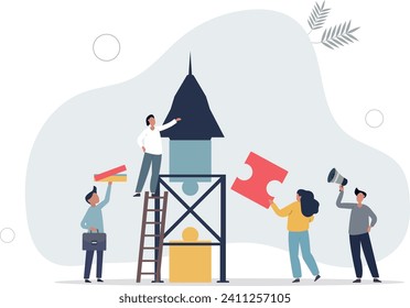 Team building as partners work together for common project . Teamwork, partnership and collaboration power..flat vector illustration.