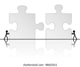 Team building a puzzle, vector illustration