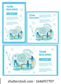 Team Building Responsive Webpages Templates Set. Teamwork Organization Website. Collective Training Exercise Landing Page Interface. Supportive Coworking Homepage Layout. Working Relationship