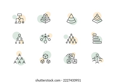 Team building set icon. Idea, creativity, hierarchy, responsibilities, management, subordination, setup, configuration, check mark, boss, director. Team work concept. Vector black icon