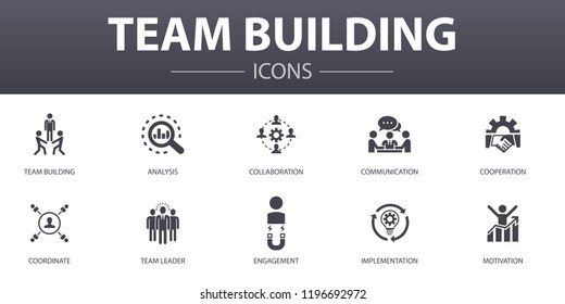 team building simple concept icons set. Contains such icons as collaboration, communication, cooperation, team leader and more, can be used for web, logo, UI/UX